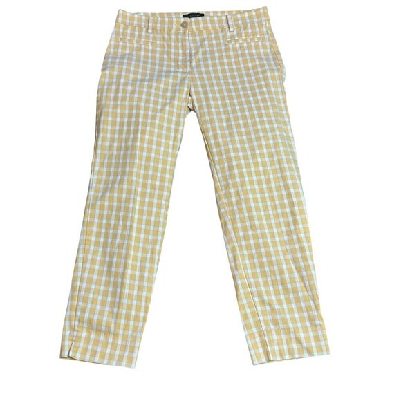 Ann Taylor Gold and White Gingham Check Ankle Cropped Pants Size 2 - Picture 8 of 9